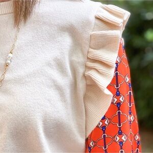 THML Cream and Orange Patterned Sleeve Blouse